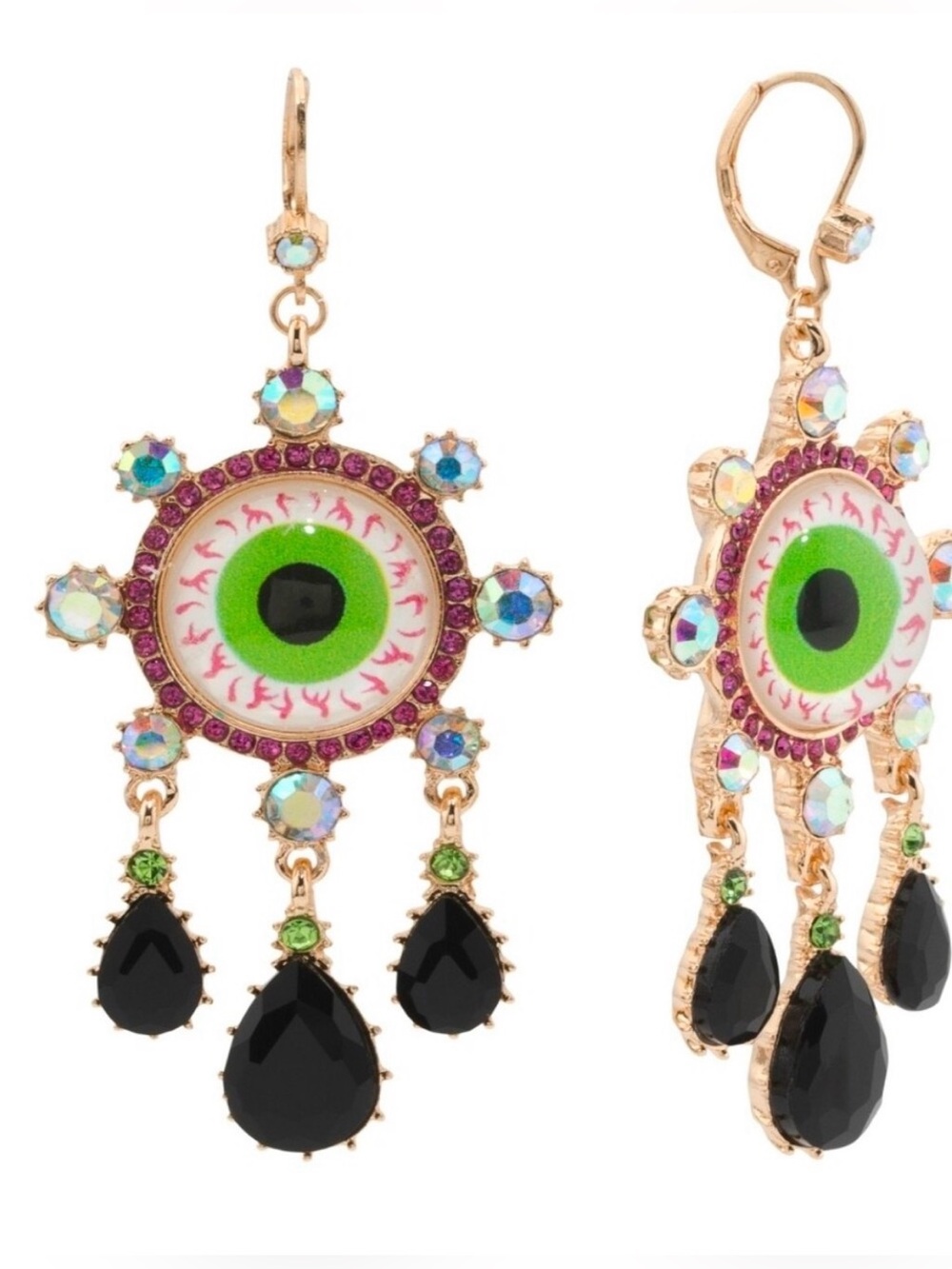 Betsey Johnson Bold Green Eye Teardrops Dangle Chandelier Earrings